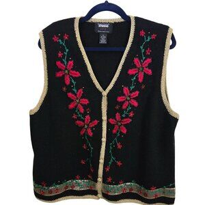 Fully Embroidered Y2K Vintage Christmas Holly Sweater Vest Size XL
